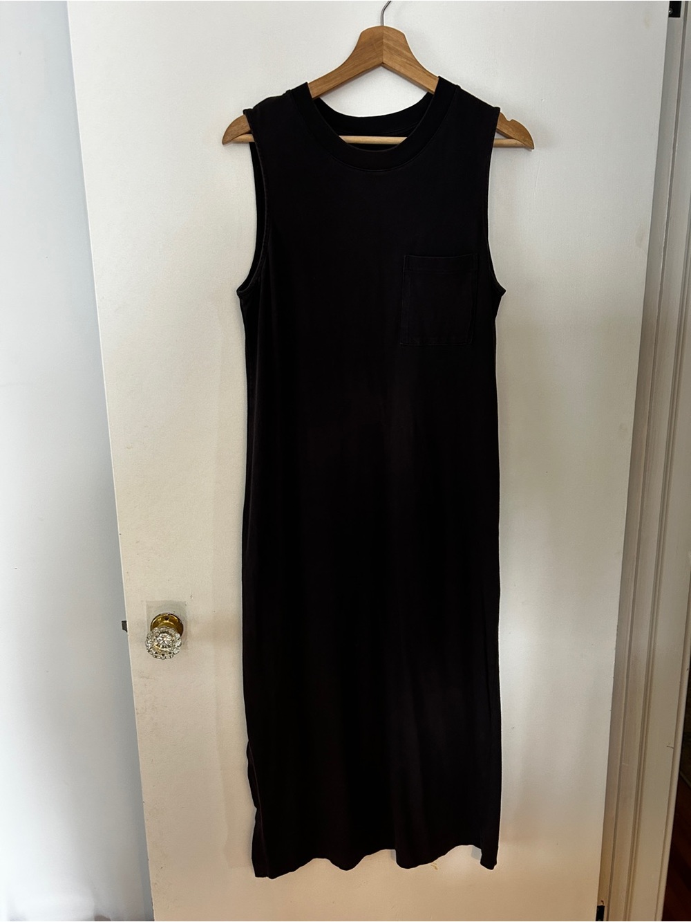 EVERLANE Sleeveless Black Midi Tank Dress with Chest Pocket Medium Cotton Black